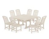 Cottage 9-Piece Square Farmhouse Side Chair Dining Set with Trestle Legs