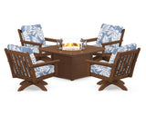 Vineyard 5-Piece Deep Seating Swivel Conversation Set with Fire Pit Table