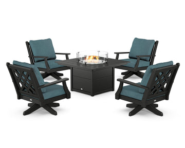 Wovendale 5-Piece Deep Seating Swivel Conversation Set with Fire Pit Table