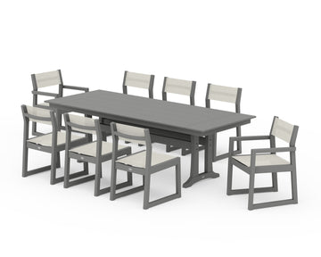 EDGE Sling 9-Piece Farmhouse Trestle Dining Set