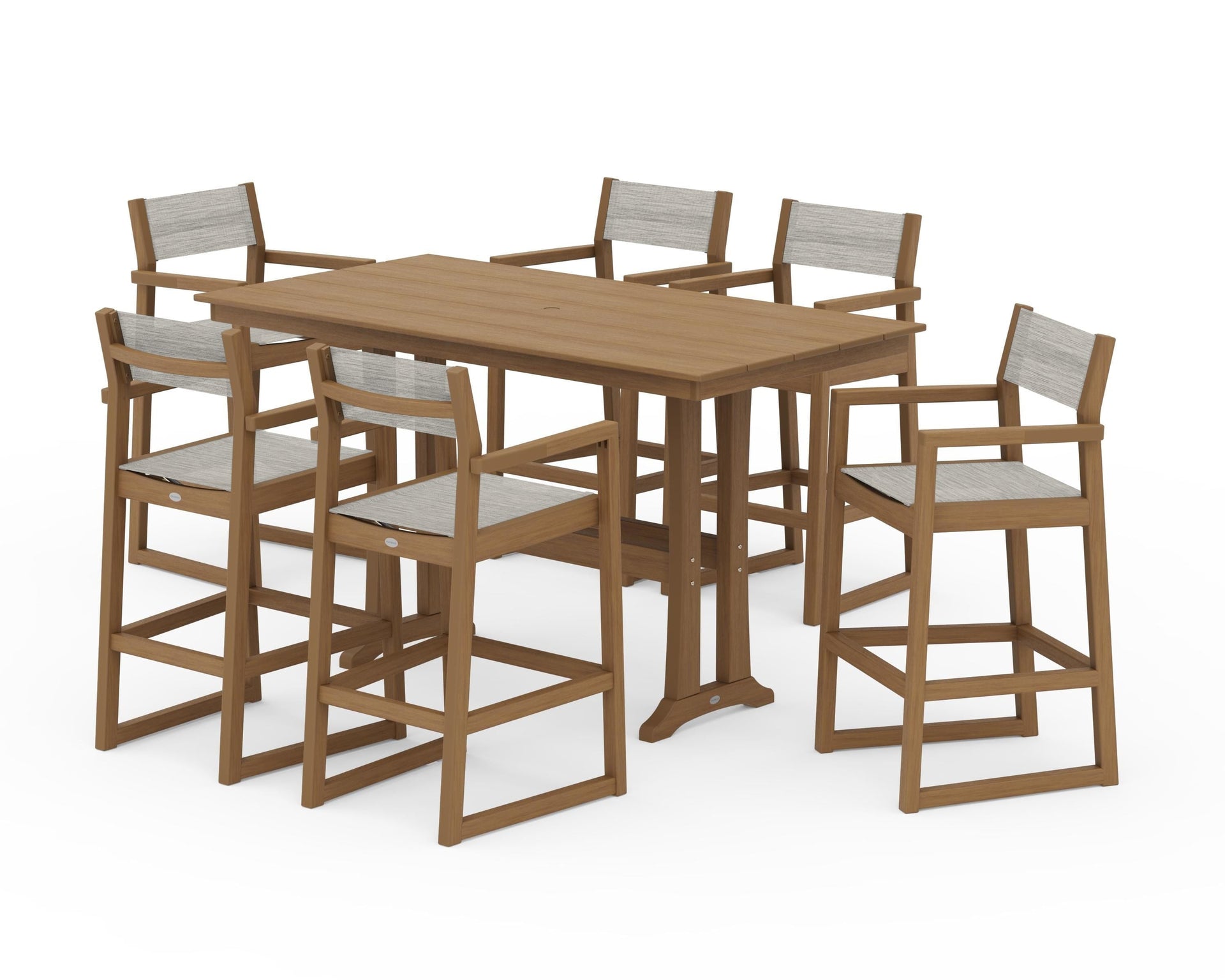 EDGE Sling Arm Chair 7-Piece Farmhouse Bar Set with Trestle Legs