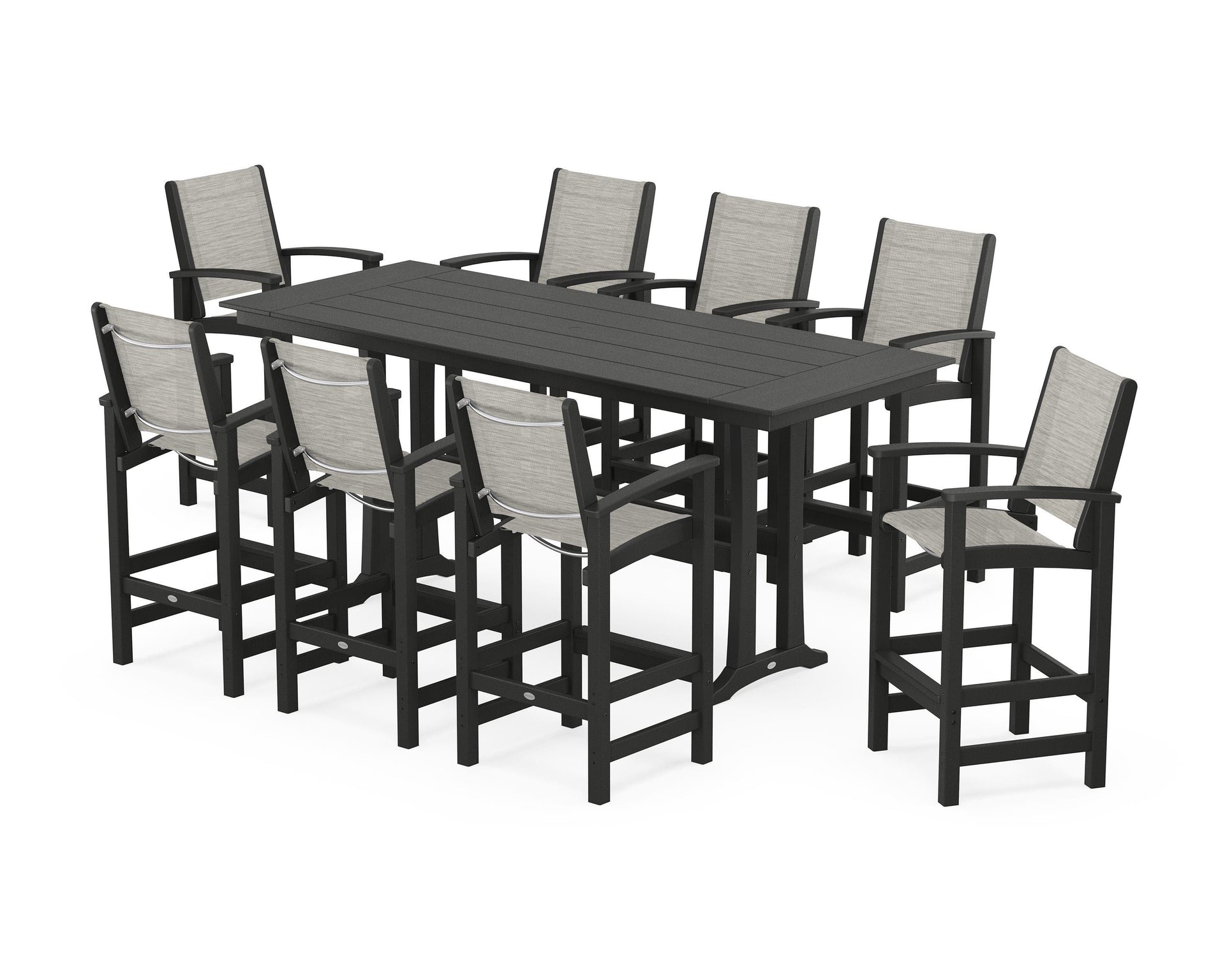 Coastal 9-Piece Farmhouse Bar Set with Trestle Legs