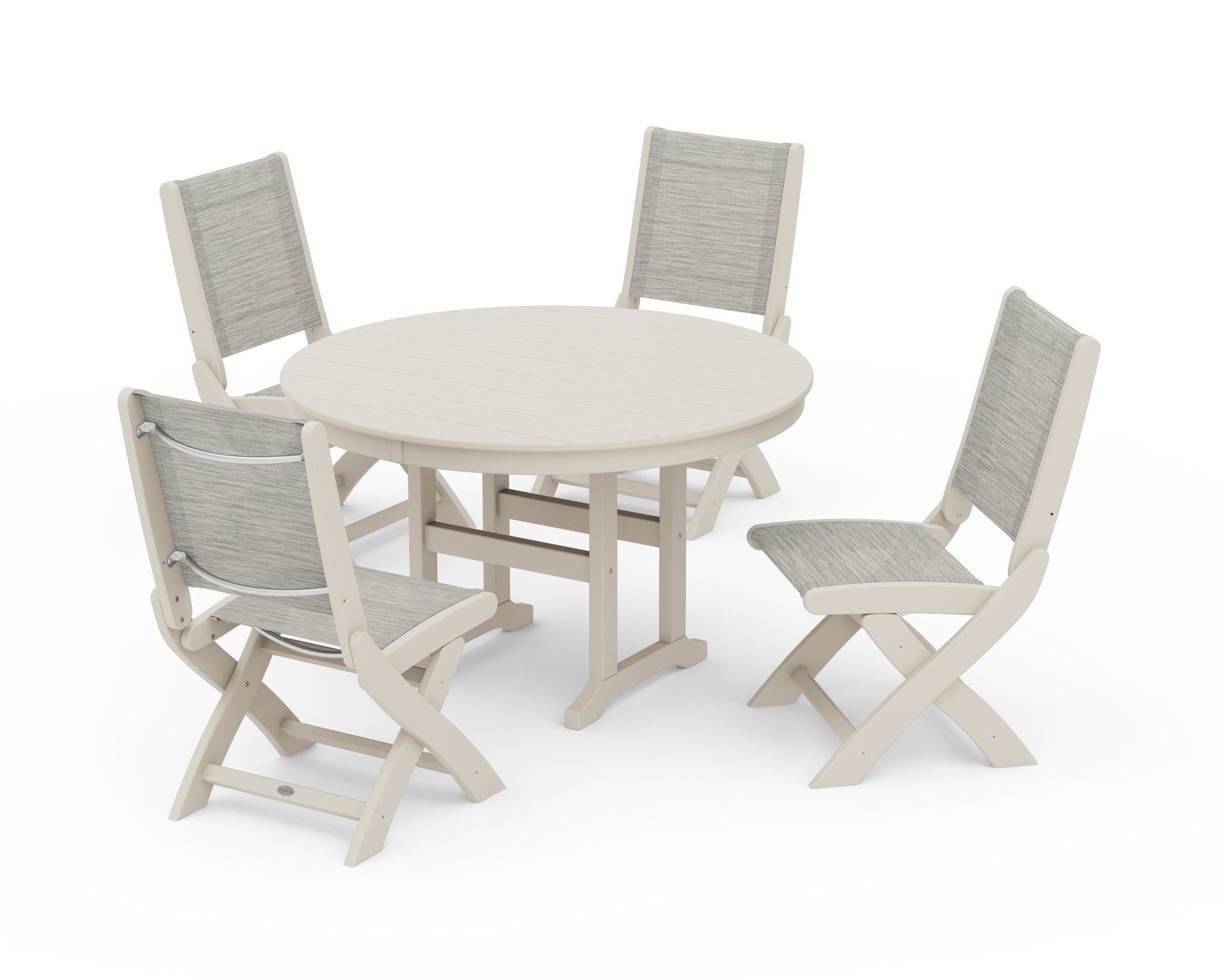 Coastal Folding Side Chair 5-Piece Round Dining Set