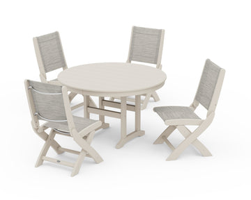 Coastal Folding Side Chair 5-Piece Round Dining Set
