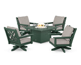 Chippendale 5-Piece Deep Seating Swivel Conversation Set with Fire Pit Table