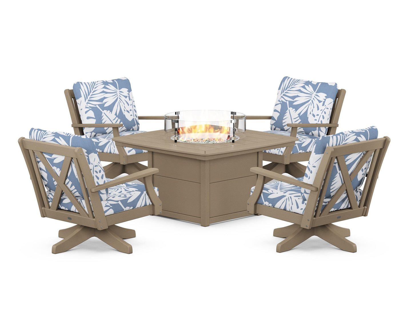Braxton 5-Piece Deep Seating Swivel Conversation Set with Fire Pit Table