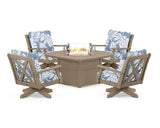 Braxton 5-Piece Deep Seating Swivel Conversation Set with Fire Pit Table