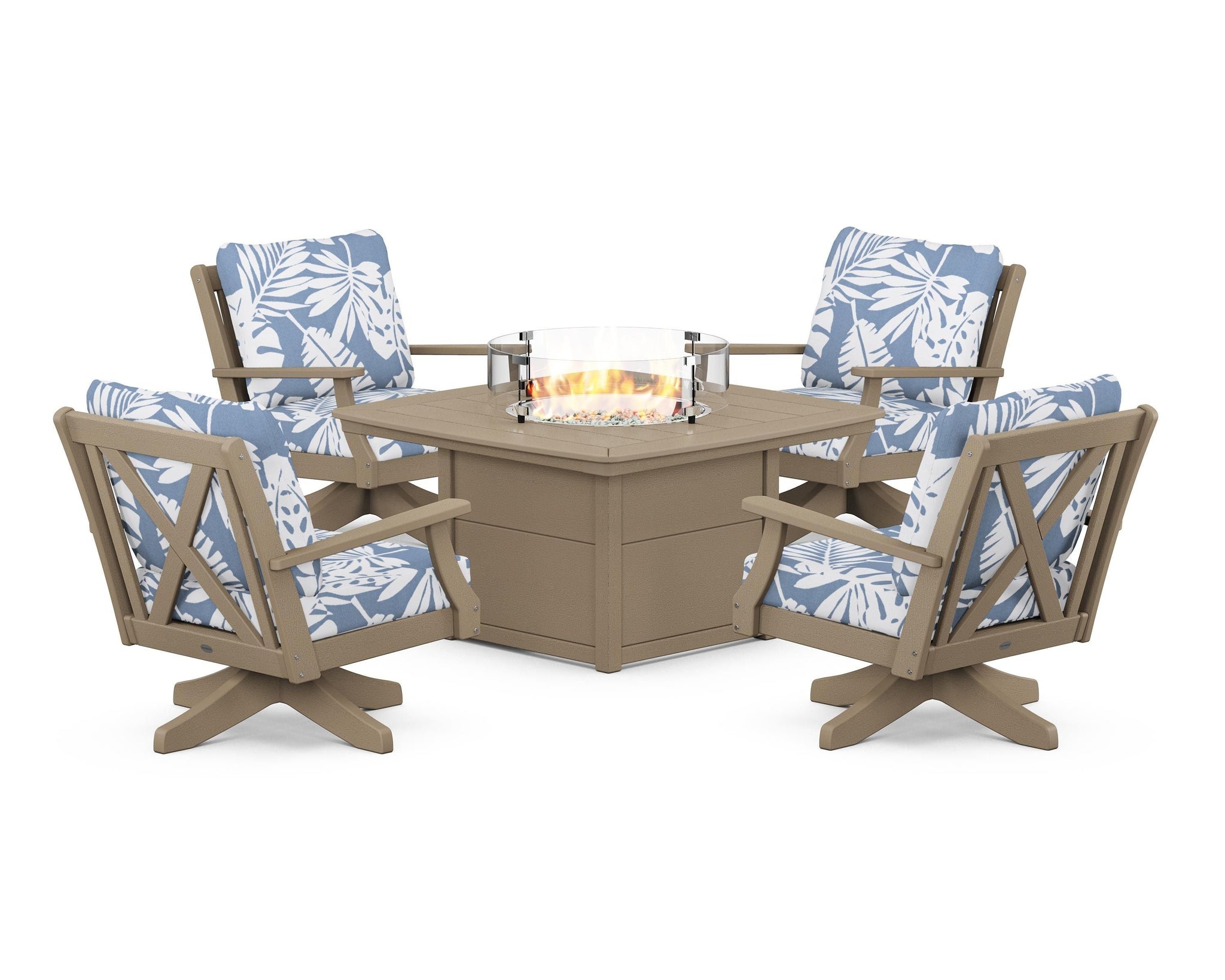 Braxton 5-Piece Deep Seating Swivel Conversation Set with Fire Pit Table