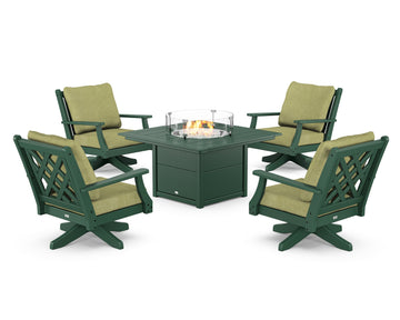 Wovendale 5-Piece Deep Seating Swivel Conversation Set with Fire Pit Table