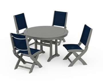 Coastal Folding Side Chair 5-Piece Round Dining Set With Trestle Legs