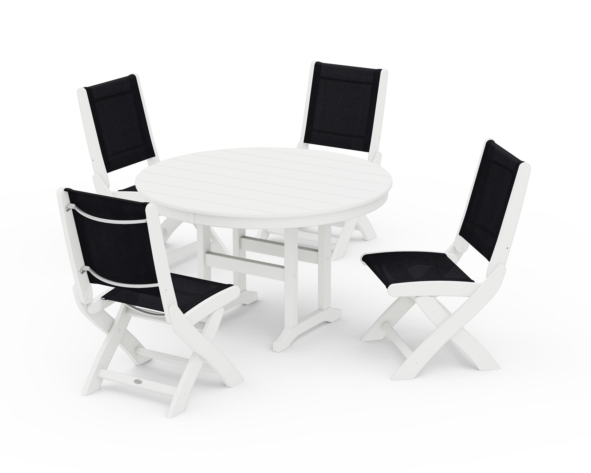 Coastal Folding Side Chair 5-Piece Round Dining Set