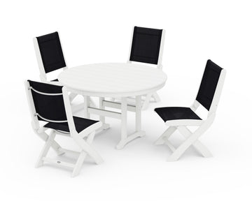 Coastal Folding Side Chair 5-Piece Round Dining Set