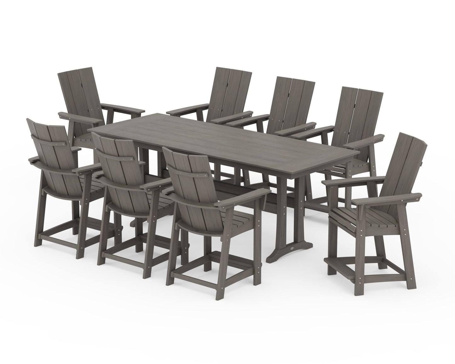 Modern Curveback Adirondack 9-Piece Farmhouse Counter Set with Trestle Legs