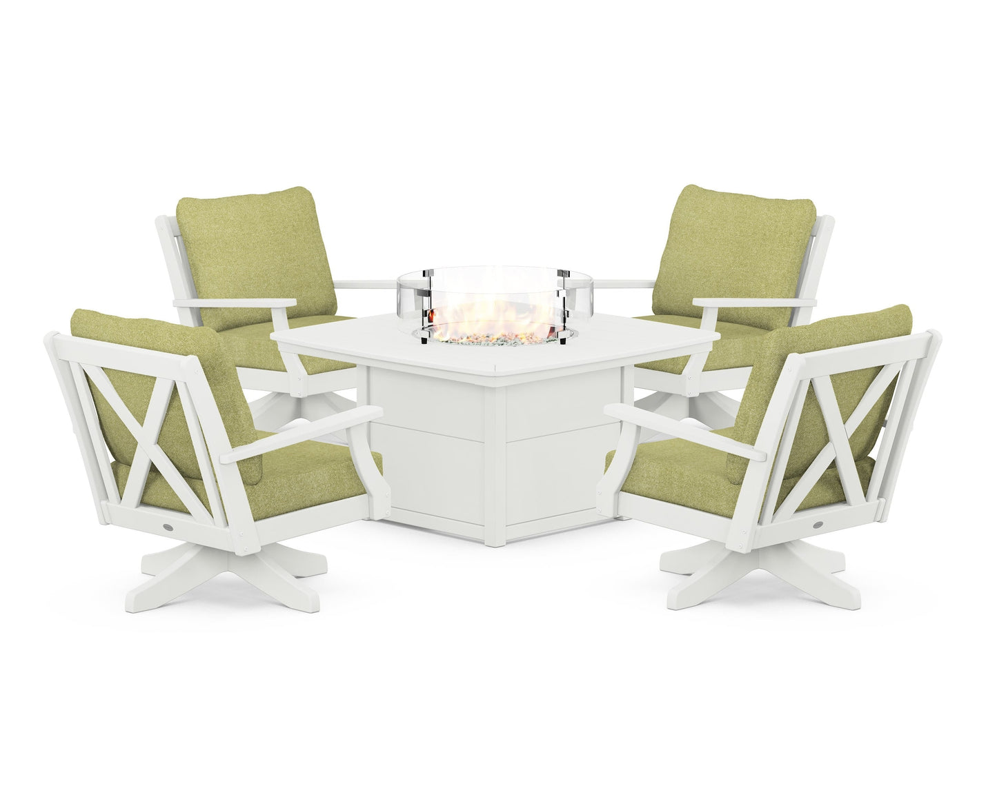 Braxton 5-Piece Deep Seating Swivel Conversation Set with Fire Pit Table