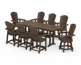 Nautical Curveback Adirondack Swivel Chair 9-Piece Farmhouse Counter Set with Trestle Legs