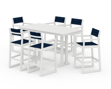 EDGE Sling Arm Chair 7-Piece Farmhouse Bar Set with Trestle Legs