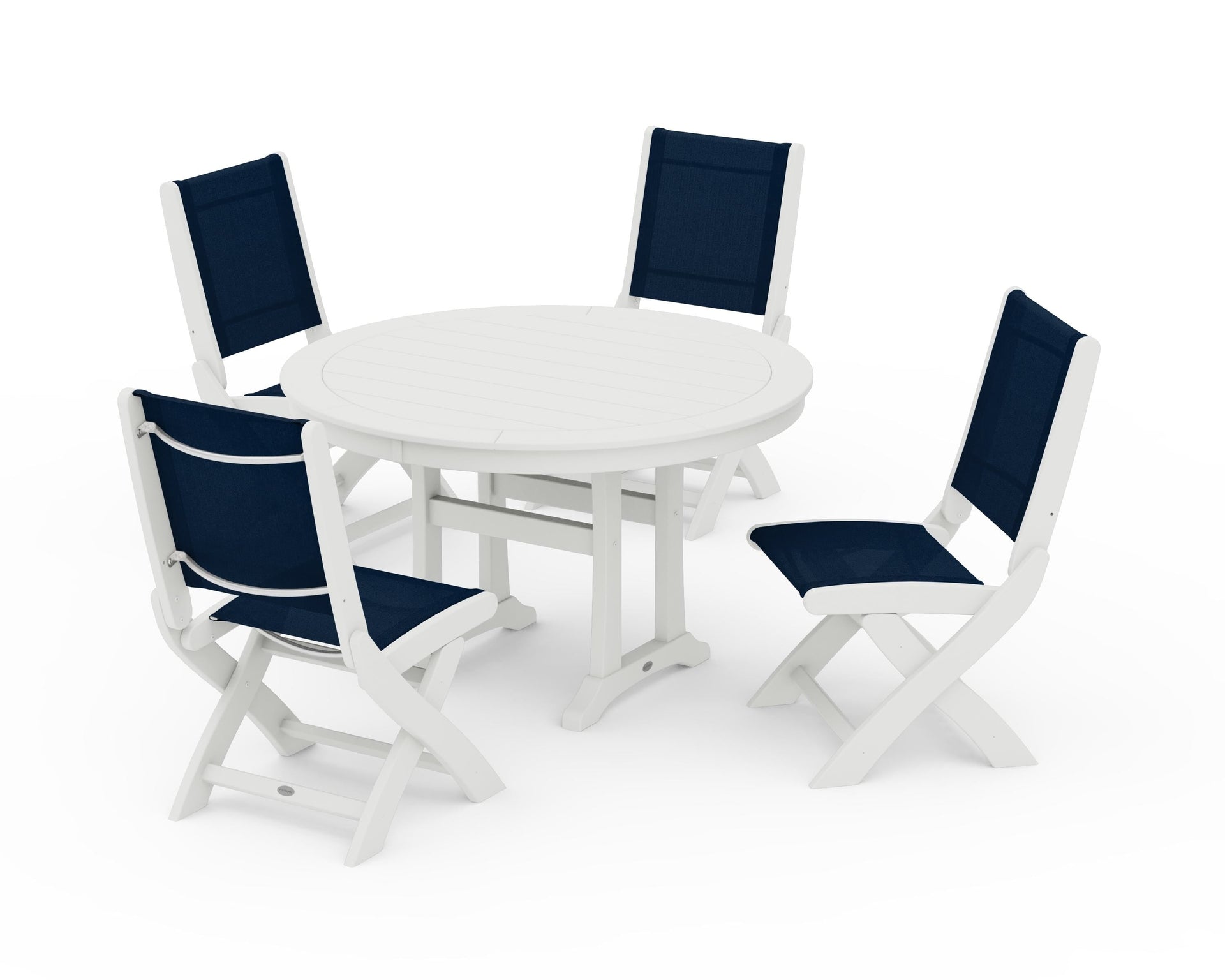 Coastal Folding Side Chair 5-Piece Round Dining Set With Trestle Legs