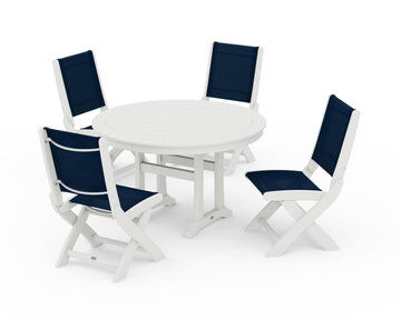 Coastal Folding Side Chair 5-Piece Round Dining Set With Trestle Legs