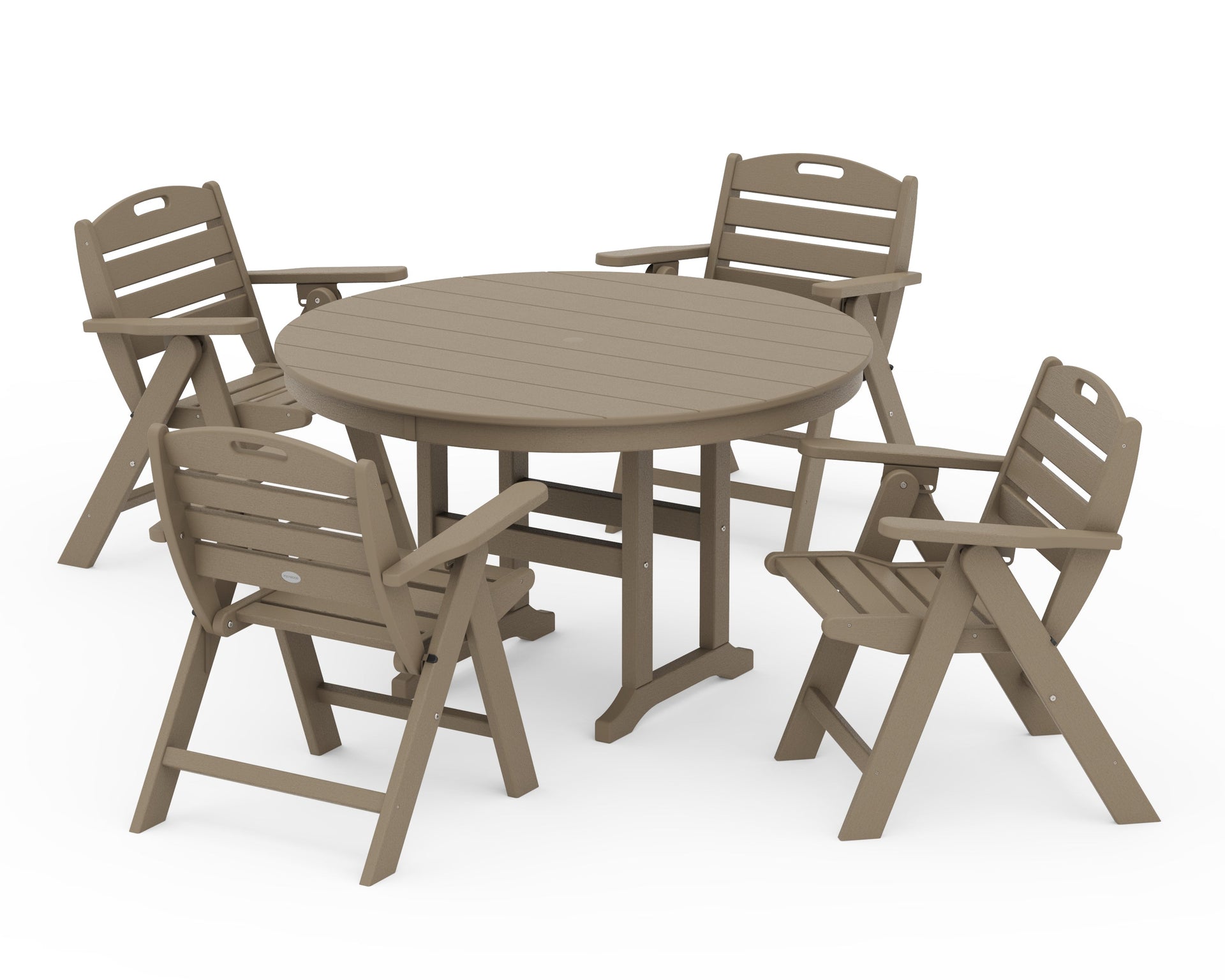 Nautical Folding Lowback Chair 5-Piece Round Farmhouse Dining Set