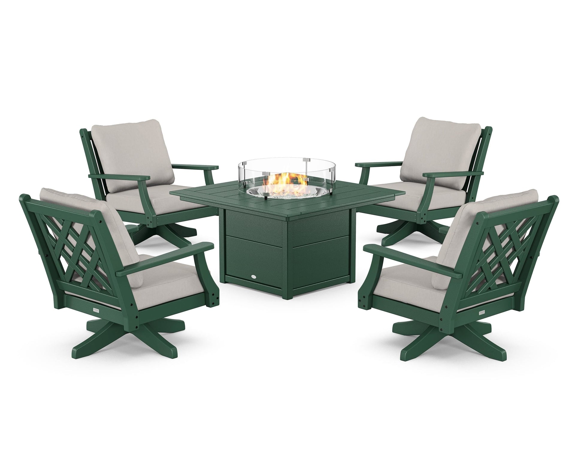 Wovendale 5-Piece Deep Seating Swivel Conversation Set with Fire Pit Table