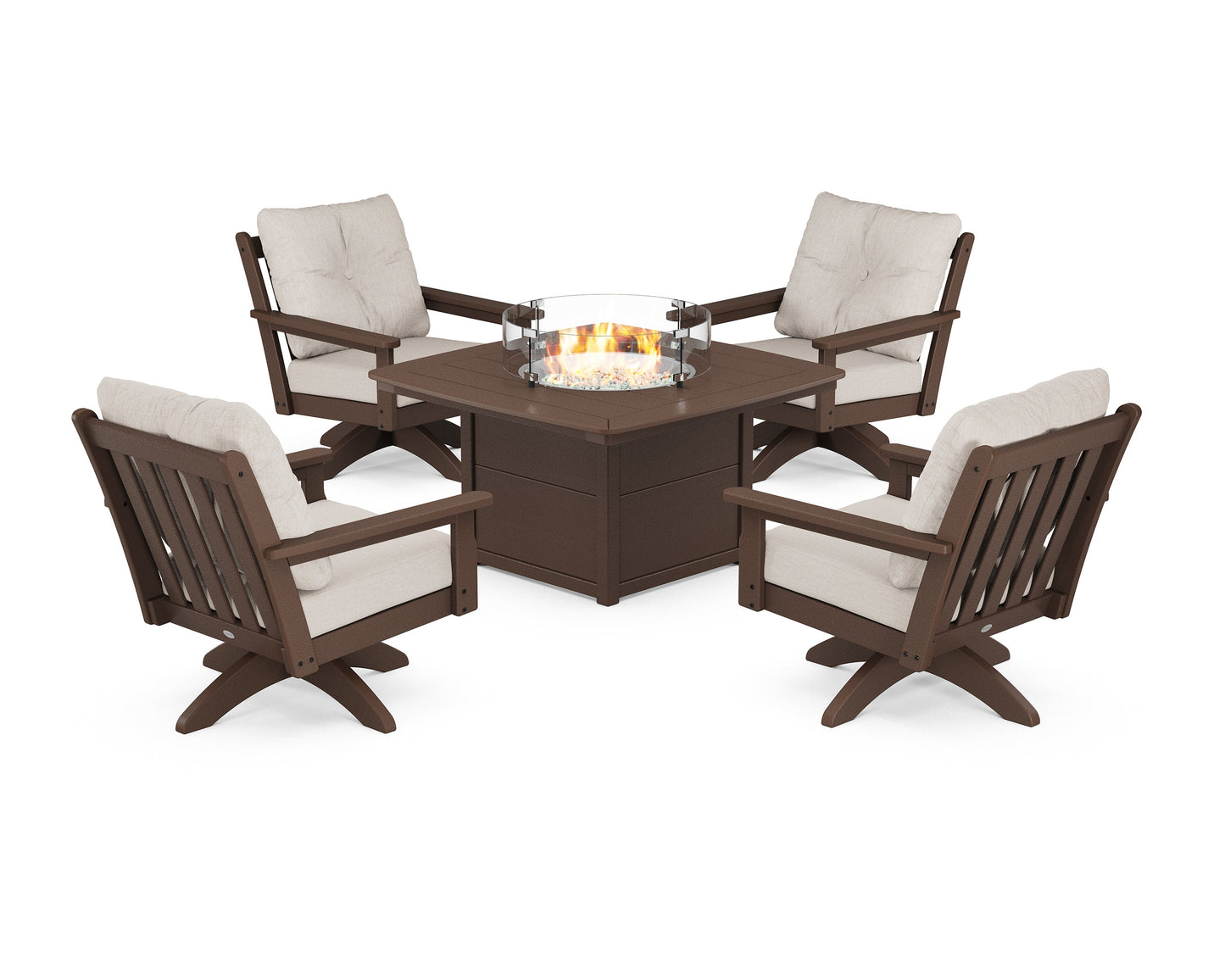 Vineyard 5-Piece Deep Seating Swivel Conversation Set with Fire Pit Table