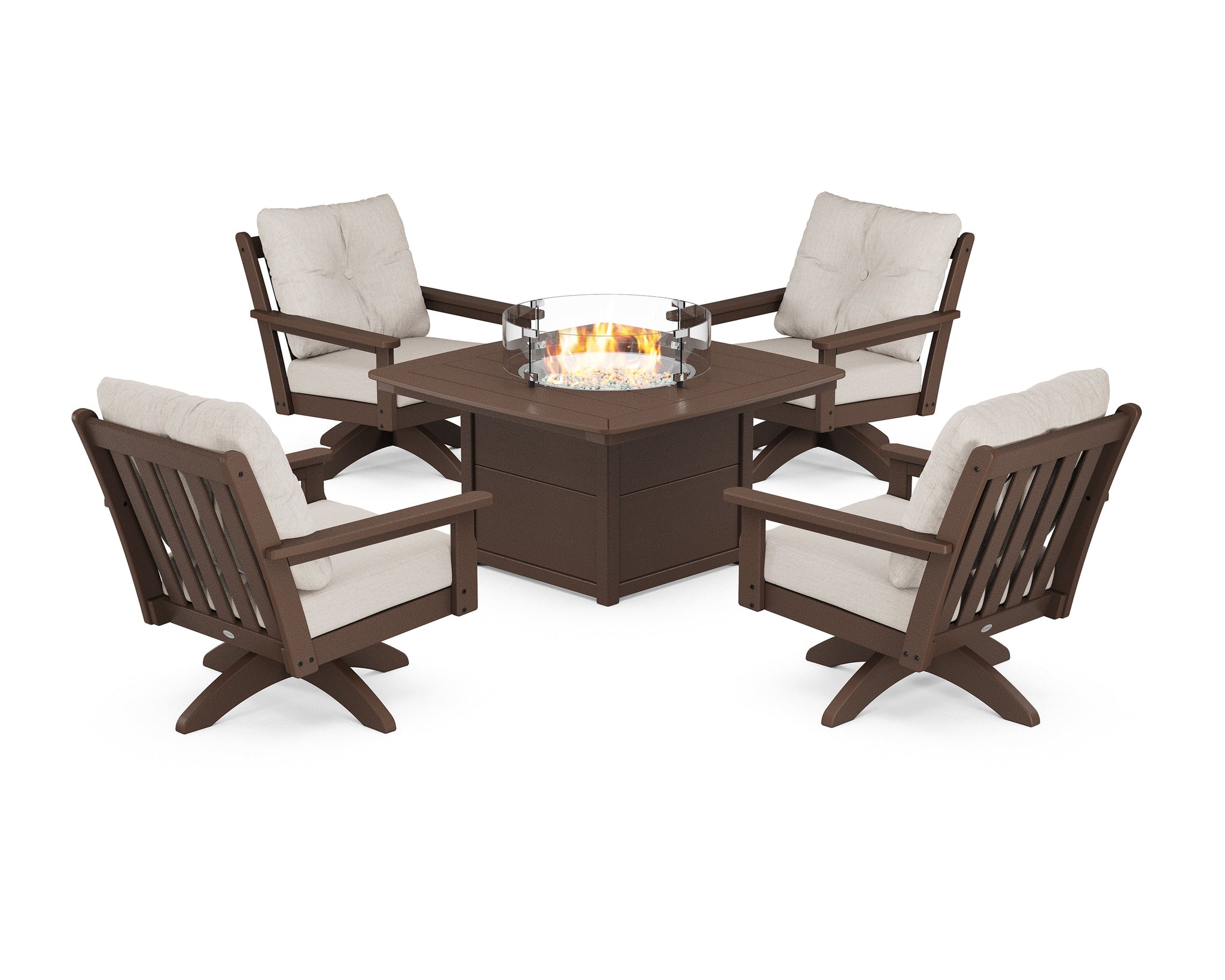 Vineyard 5-Piece Deep Seating Swivel Conversation Set with Fire Pit Table