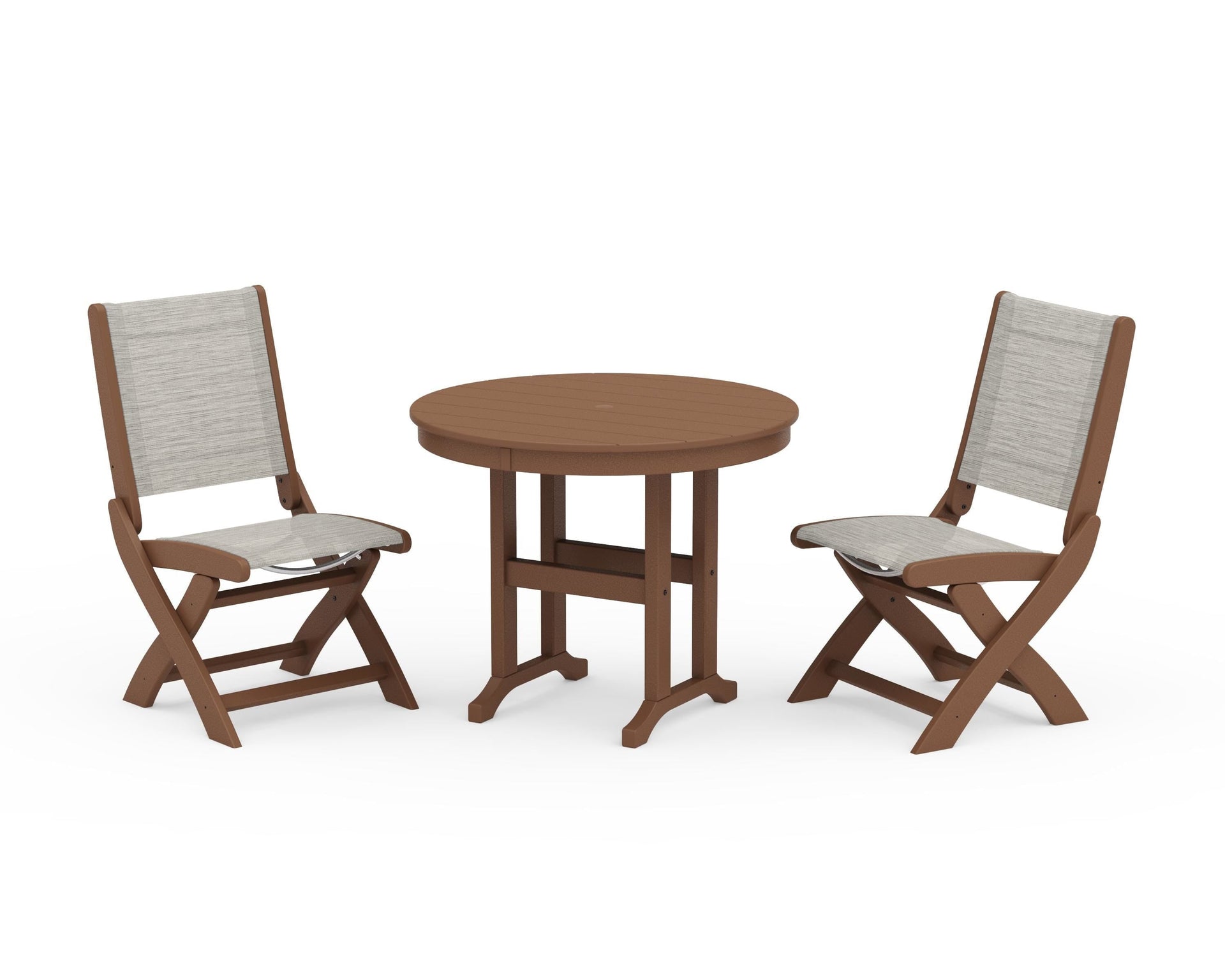 Coastal Folding Side Chair 3-Piece Round Dining Set