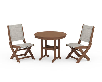 Coastal Folding Side Chair 3-Piece Round Dining Set