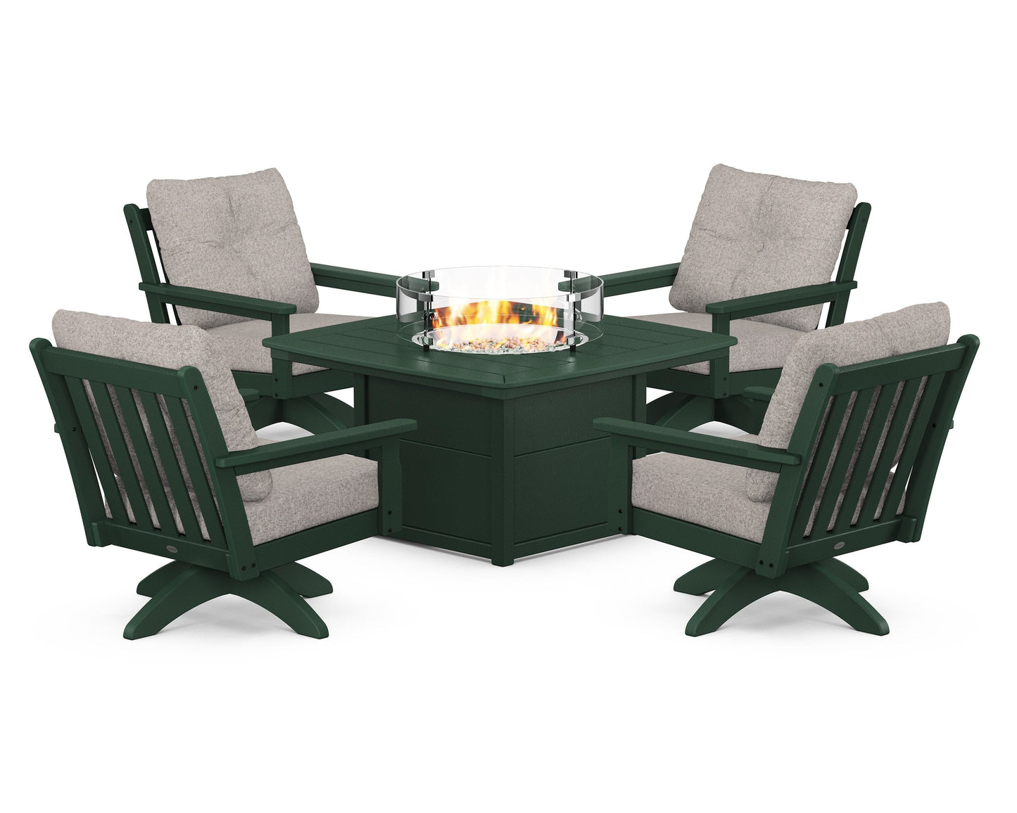 Vineyard 5-Piece Deep Seating Swivel Conversation Set with Fire Pit Table