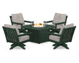 Vineyard 5-Piece Deep Seating Swivel Conversation Set with Fire Pit Table