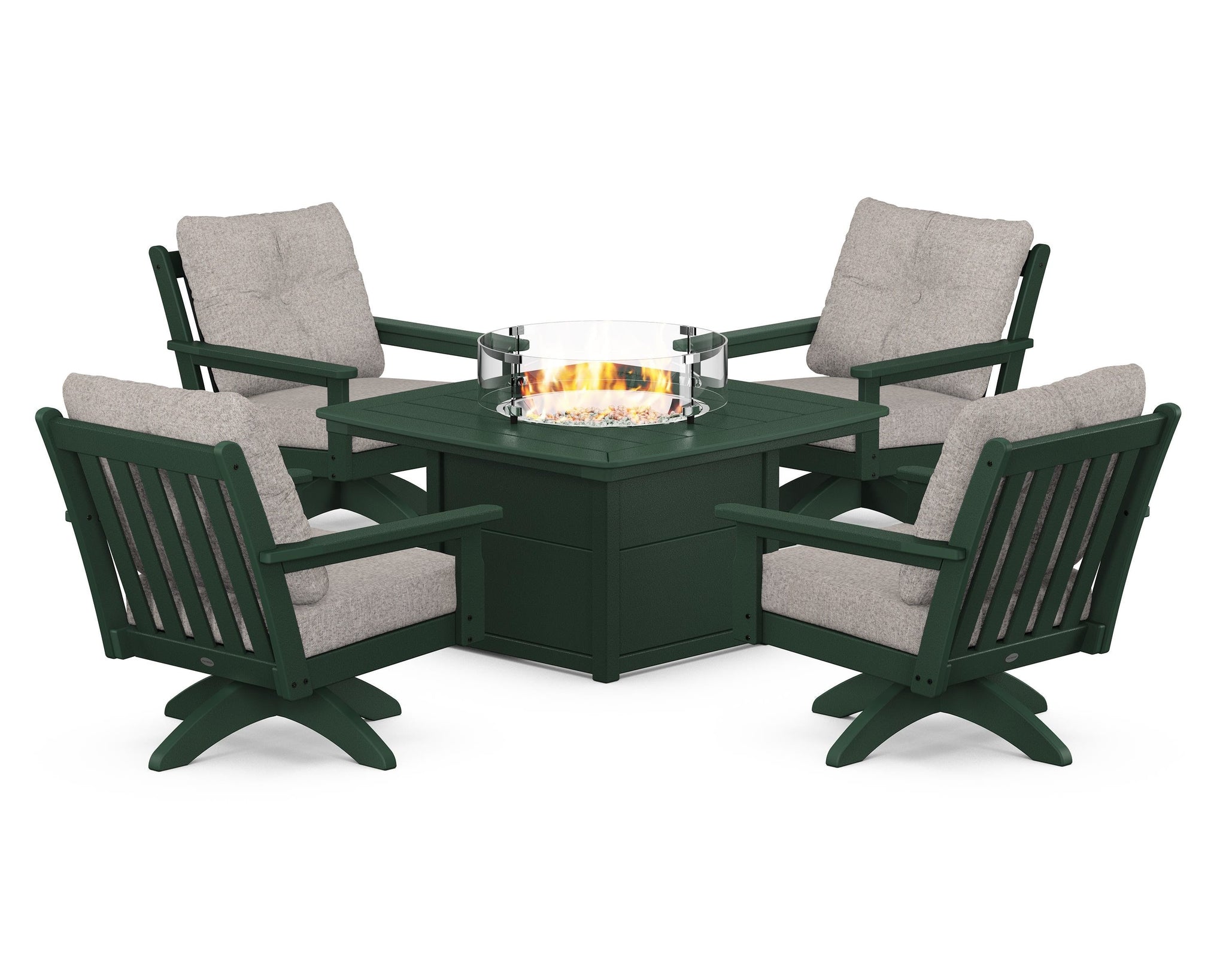 Vineyard 5-Piece Deep Seating Swivel Conversation Set with Fire Pit Table