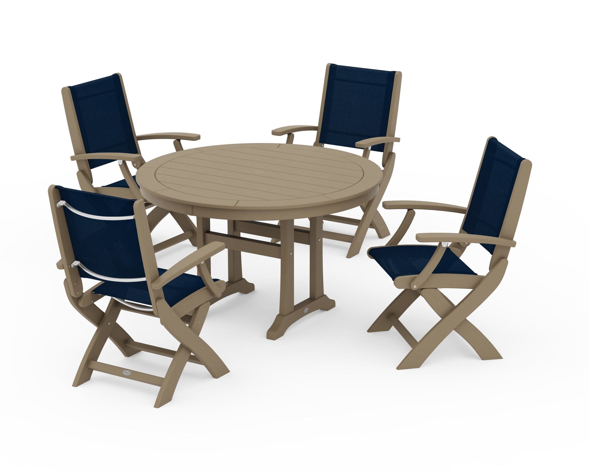 Coastal Folding Chair 5-Piece Round Dining Set with Trestle Legs