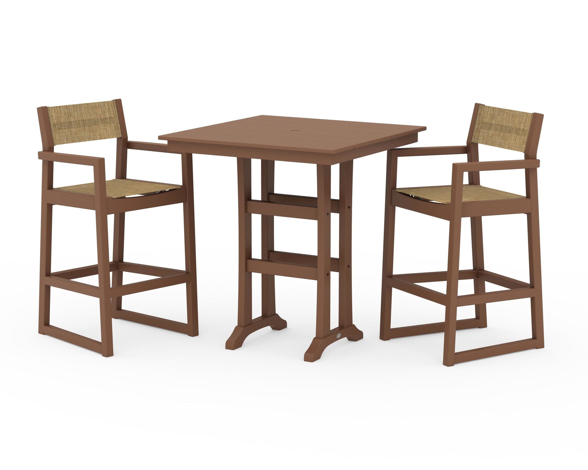 EDGE Sling Arm Chair 3-Piece Farmhouse Bar Set with Trestle Legs
