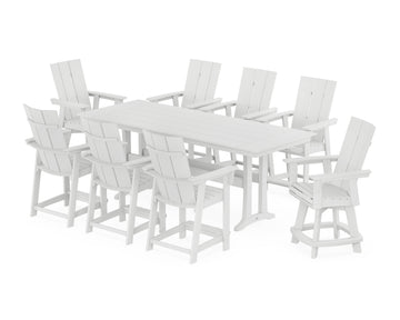 Modern Curveback Adirondack Swivel 9-Piece Farmhouse Counter Set with Trestle Legs