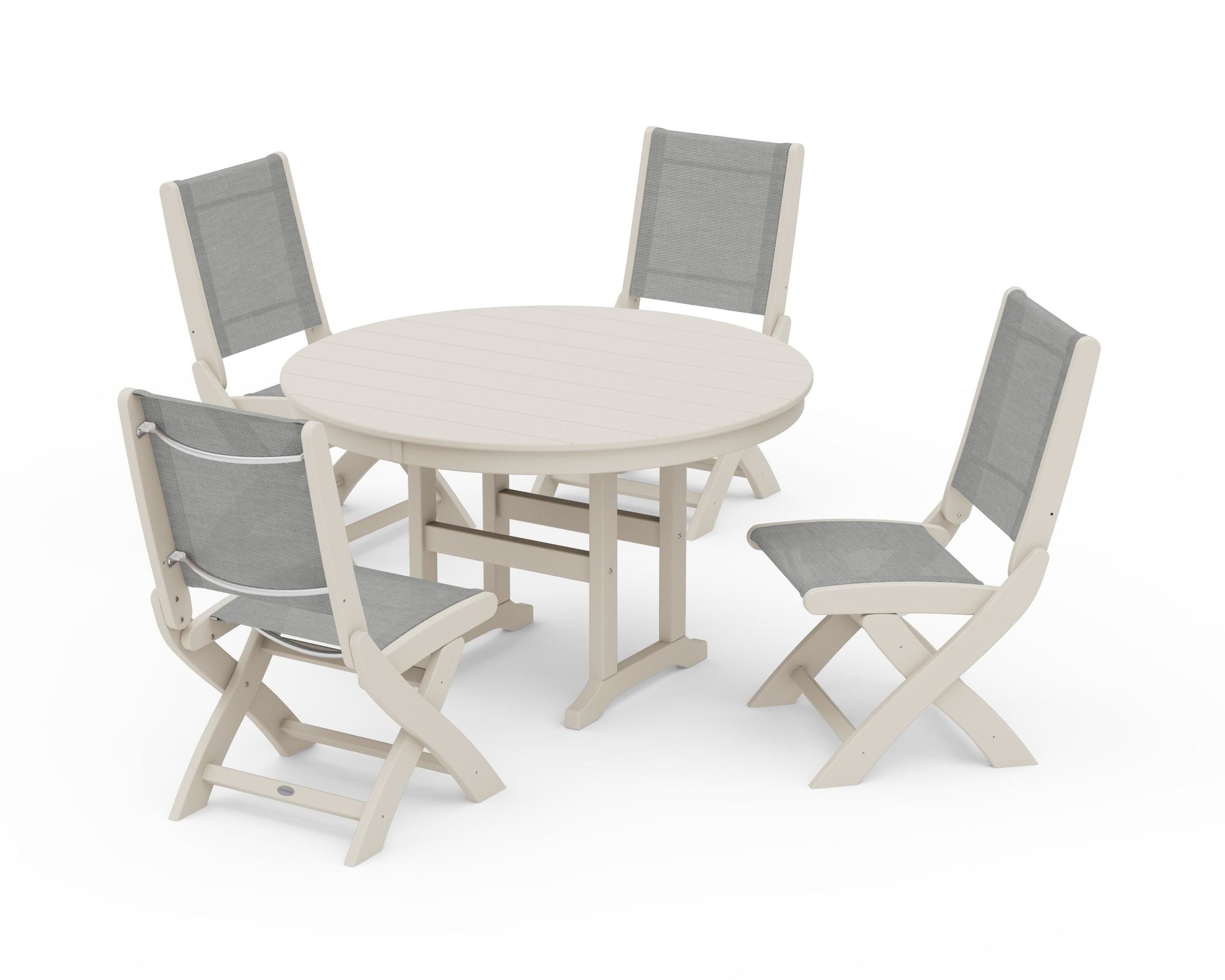 Coastal Folding Side Chair 5-Piece Round Dining Set