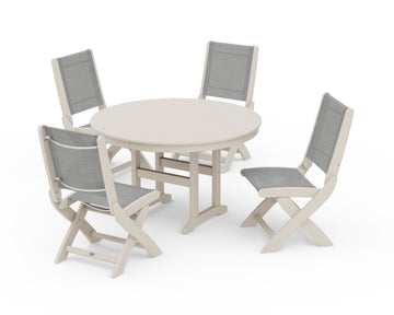 Coastal Folding Side Chair 5-Piece Round Dining Set