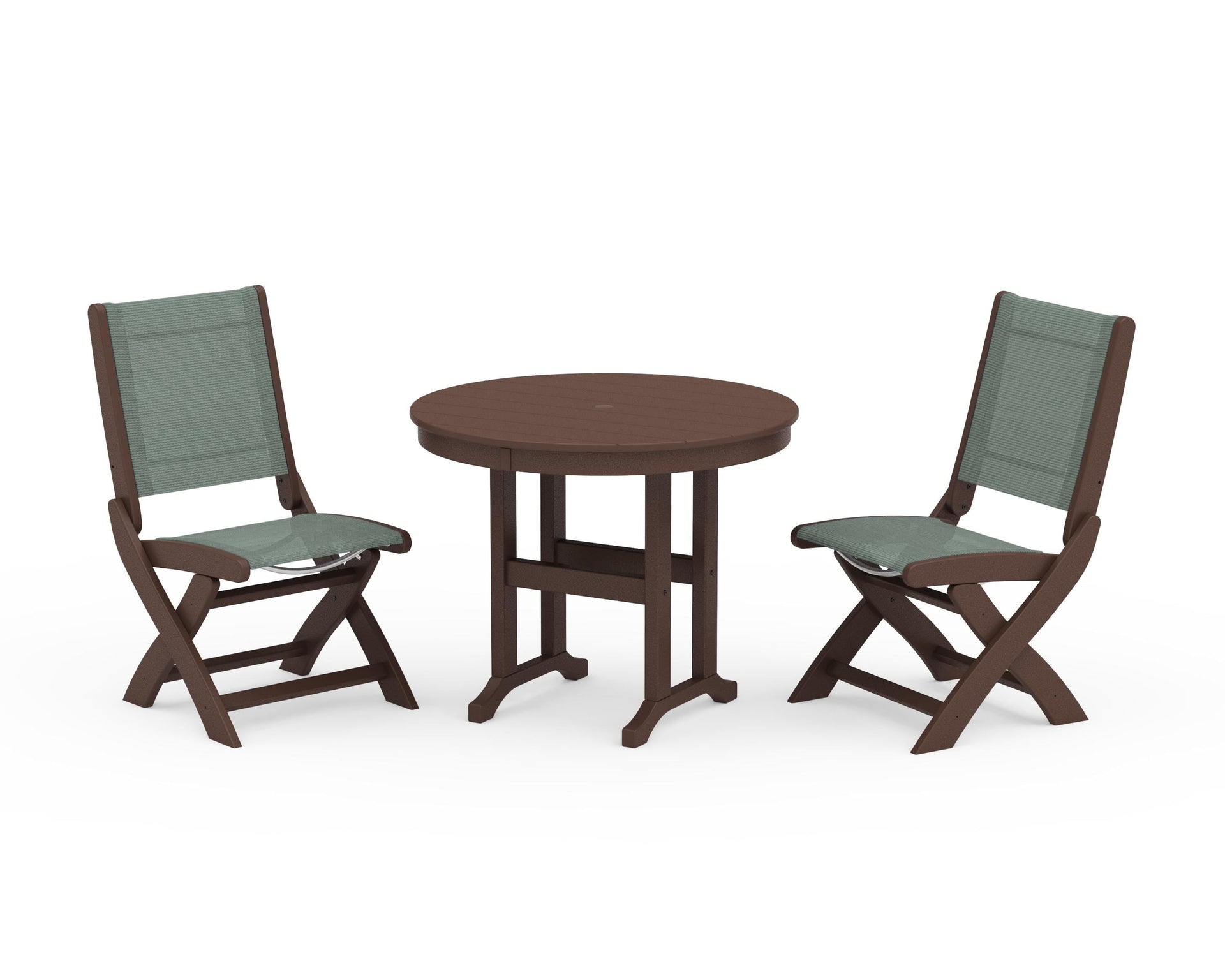 Coastal Folding Side Chair 3-Piece Round Dining Set