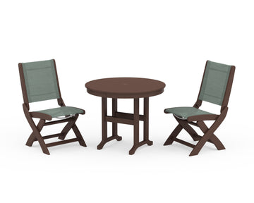 Coastal Folding Side Chair 3-Piece Round Dining Set
