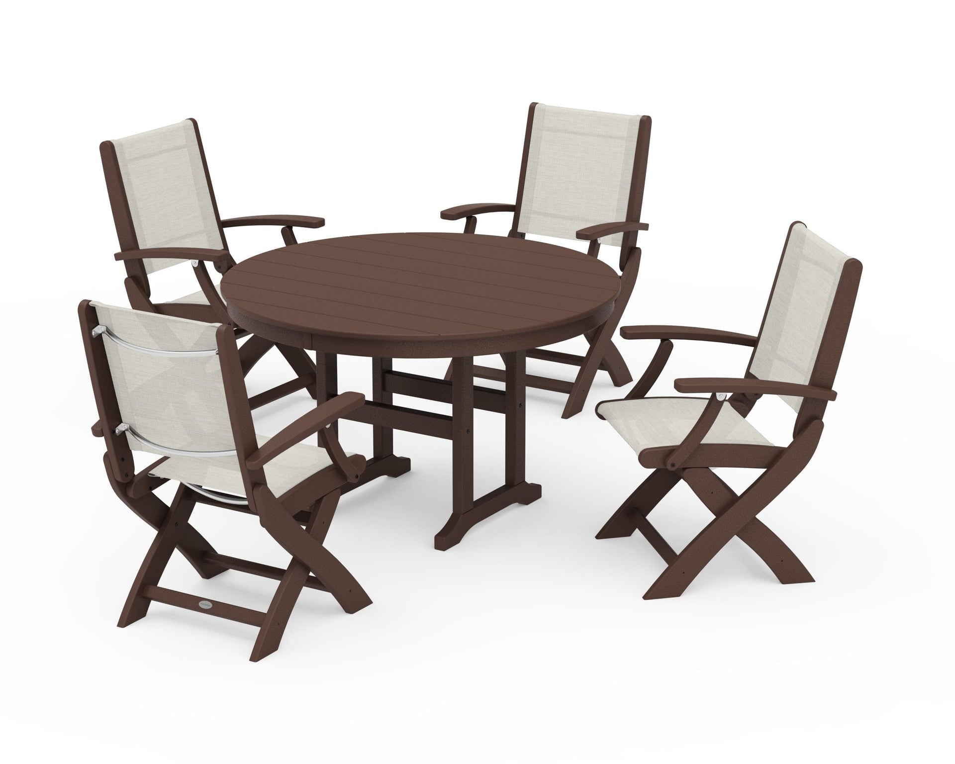 Coastal Folding Chair 5-Piece Round Dining Set