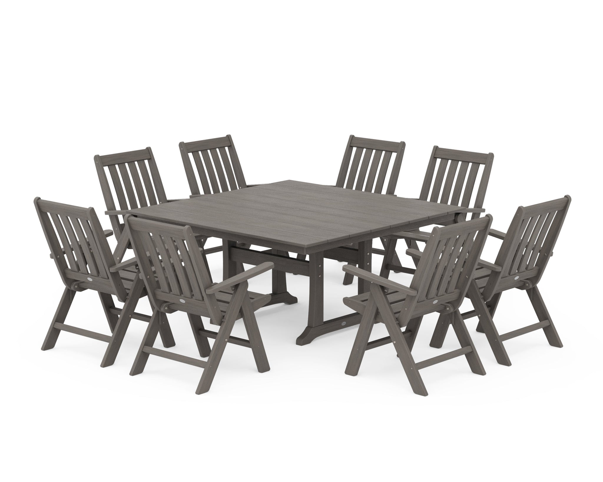 Vineyard Folding Chair 9-Piece Square Farmhouse Dining Set with Trestle Legs