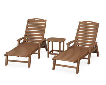 Nautical 3-Piece Chaise Lounge with Arms Set with South Beach 18" Side Table