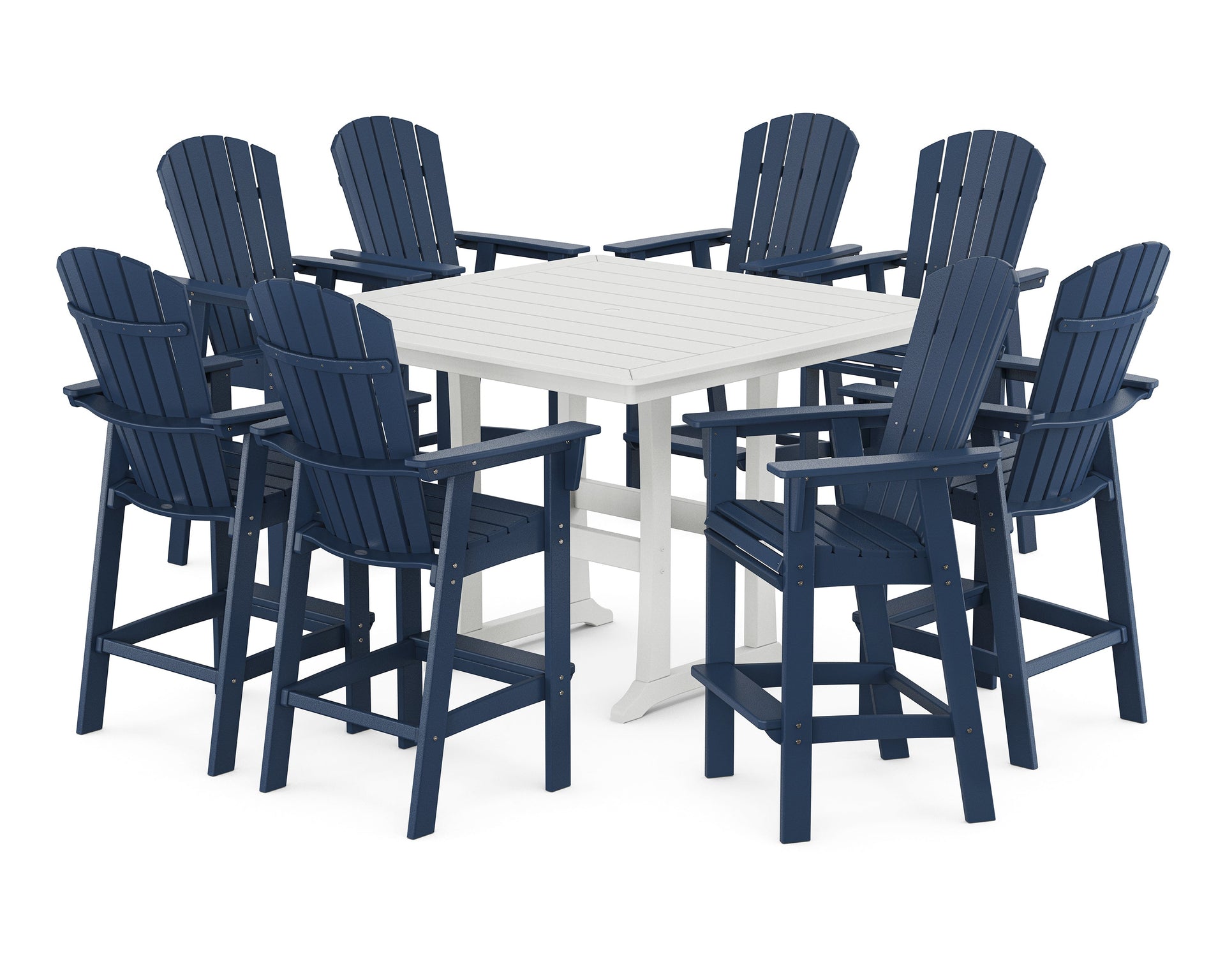 Nautical Curveback Adirondack 9-Piece Trestle Bar Set