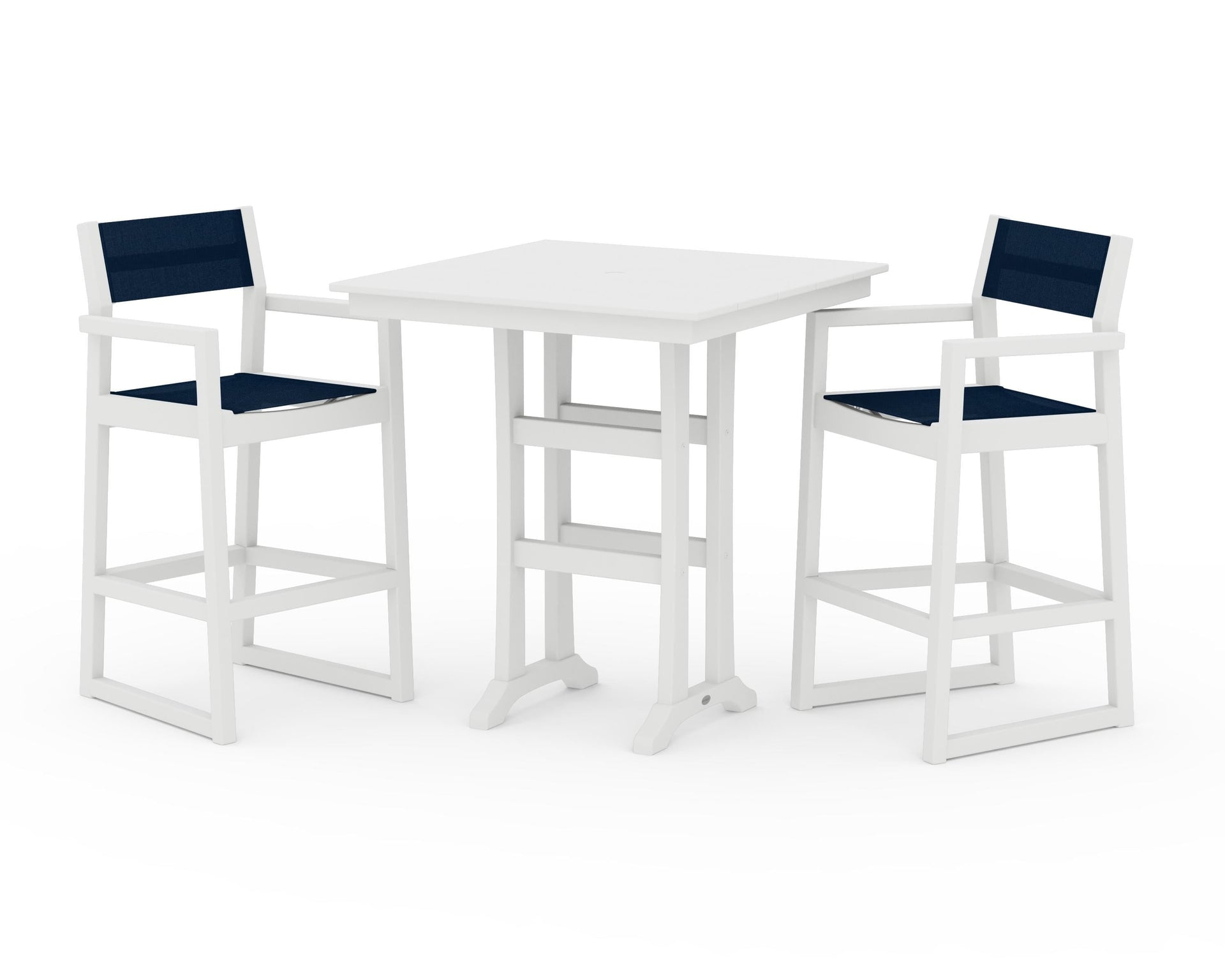 EDGE Sling Arm Chair 3-Piece Farmhouse Bar Set with Trestle Legs