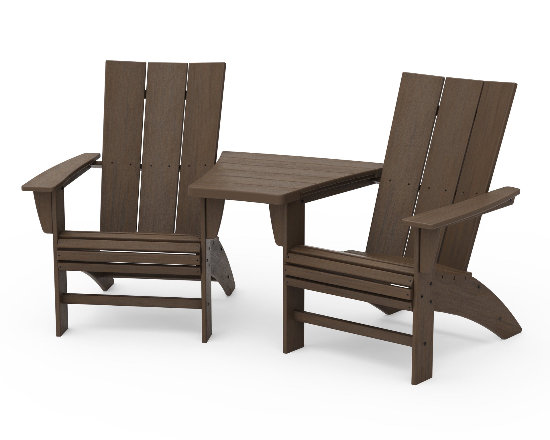Modern 3-Piece Curveback Adirondack Set with Angled Connecting Table