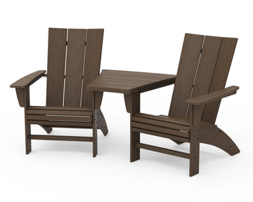 Modern 3-Piece Curveback Adirondack Set with Angled Connecting Table