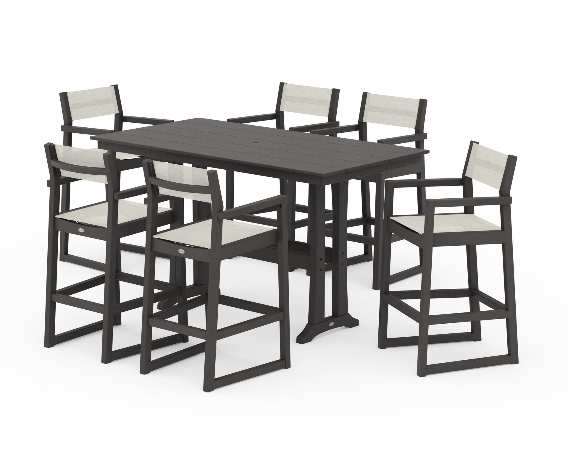 EDGE Sling Arm Chair 7-Piece Farmhouse Bar Set with Trestle Legs