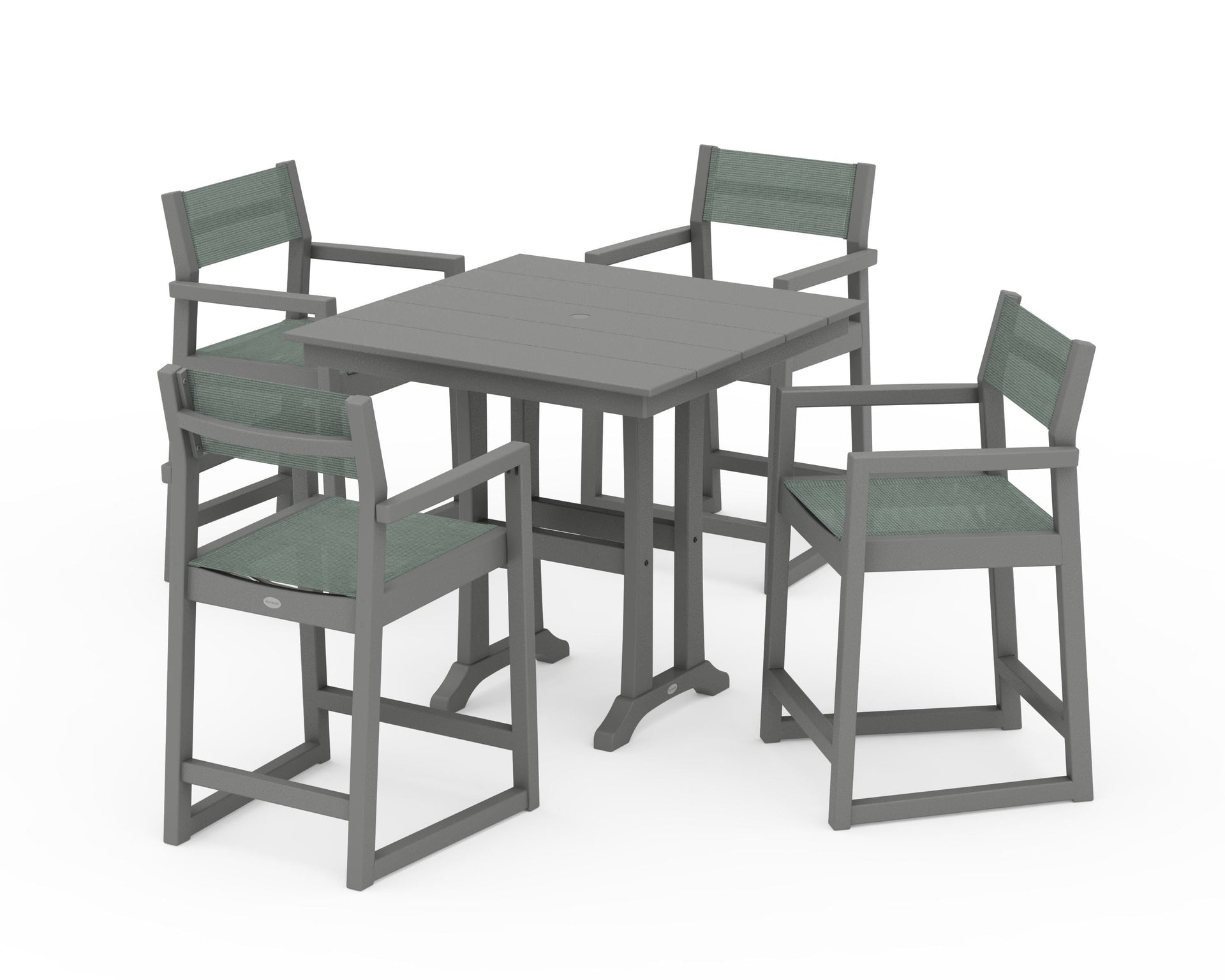 EDGE Sling Arm Chair 5-Piece Farmhouse Counter Set with Trestle Legs
