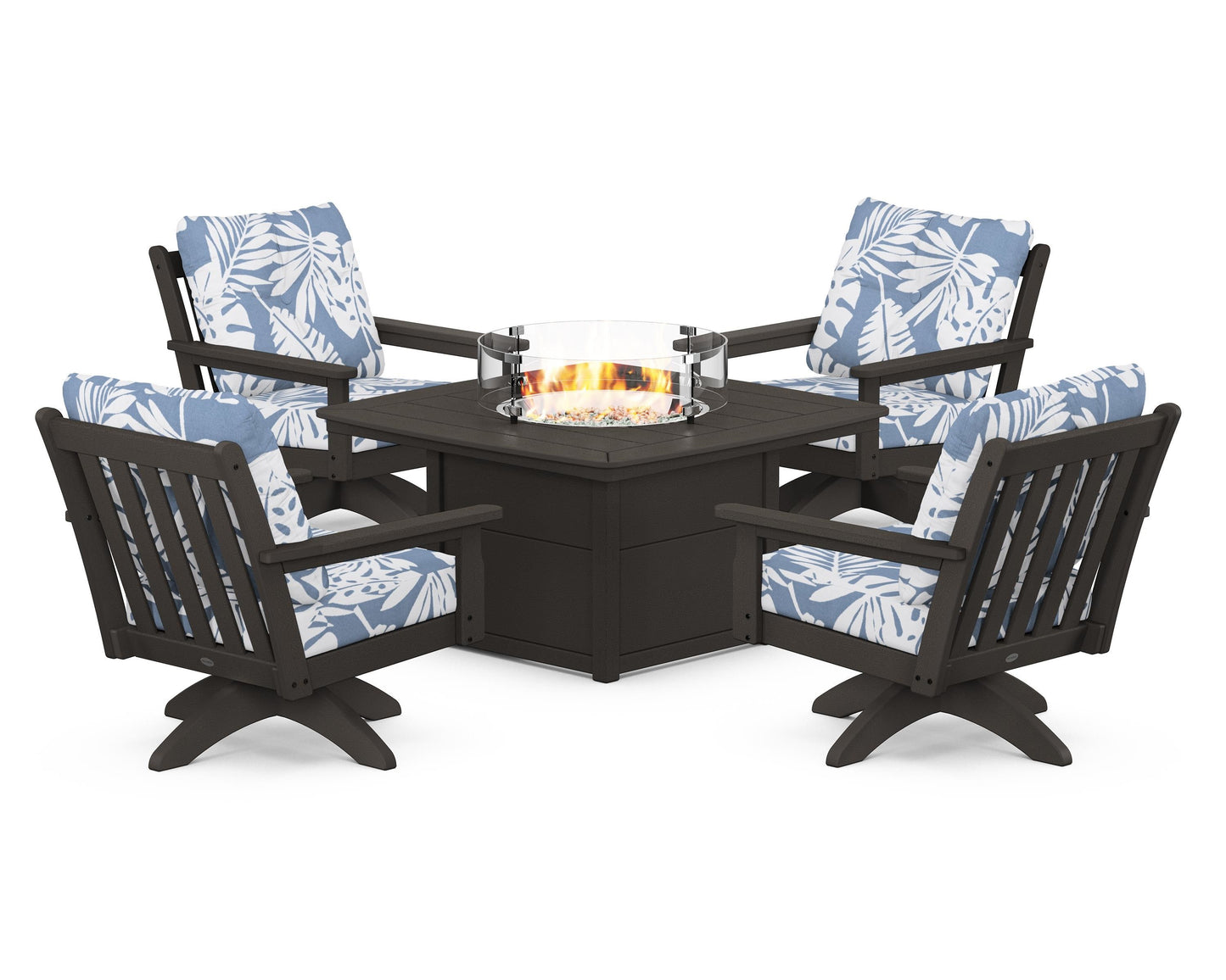 Vineyard 5-Piece Deep Seating Swivel Conversation Set with Fire Pit Table
