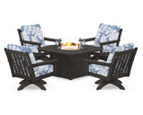 Vineyard 5-Piece Deep Seating Swivel Conversation Set with Fire Pit Table