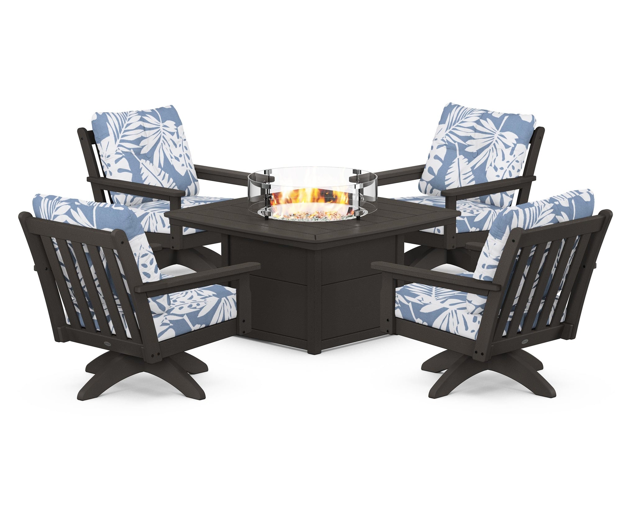 Vineyard 5-Piece Deep Seating Swivel Conversation Set with Fire Pit Table